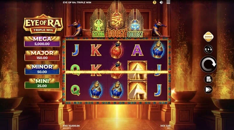Eye of Ra Triple Win - glavni ekran igre sa pet bubnjeva